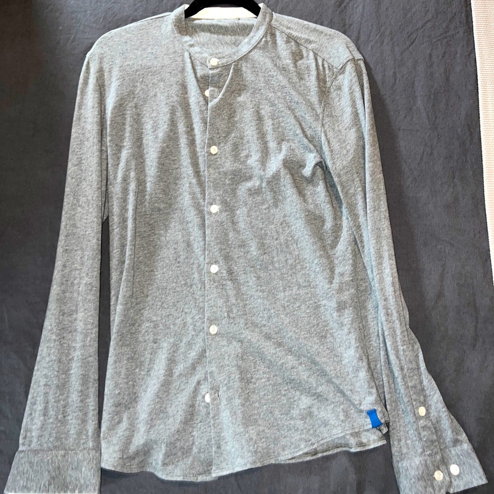 Kit Ace Banded Collar Long Sleeve Button Shirt Small Gray Cotton Cashmere